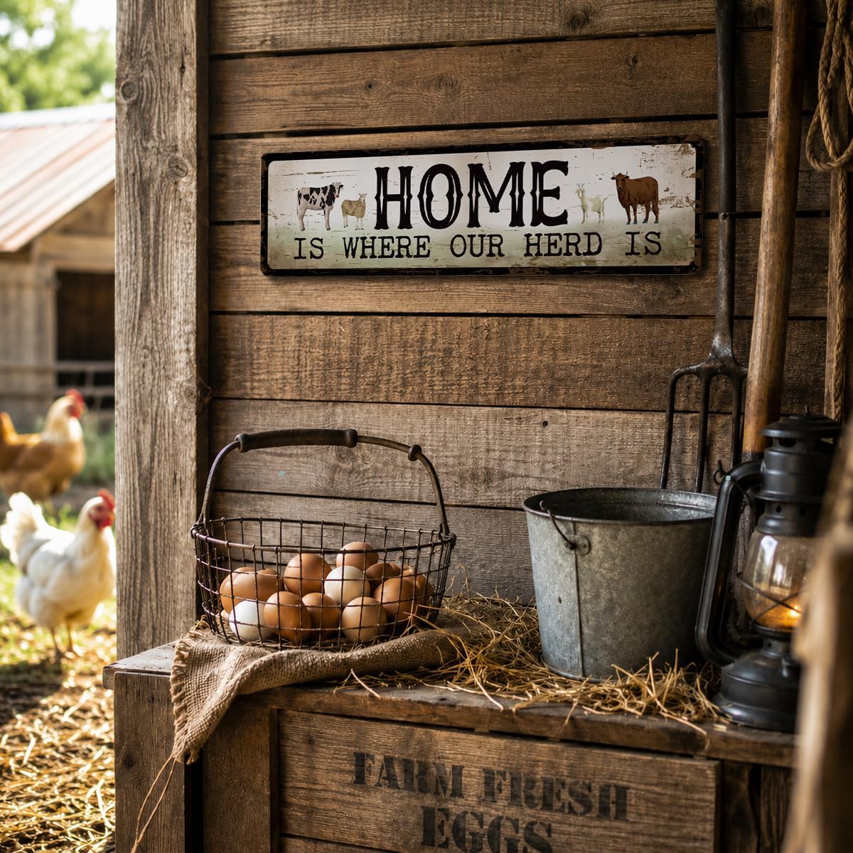 Home is Where Our Herd is Sign, Rusty Metal Tin Signs 15.8x4 inches, Vintage Rustic Decor for Front Door Porch Garden Yard Outdoor, Cow Lover Home Decor, Wall Decoration, Farm Owner Gift image 4