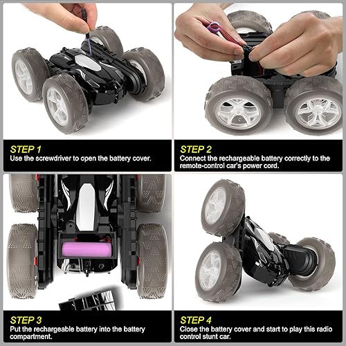 Miniatura 8 de Coches de acrobacias de juguete a control remoto de 82.4 F, Monster Trucks 4WD 2.4Ghz RC Rock Crawler con faros, luces de rueda, giros de 360 de