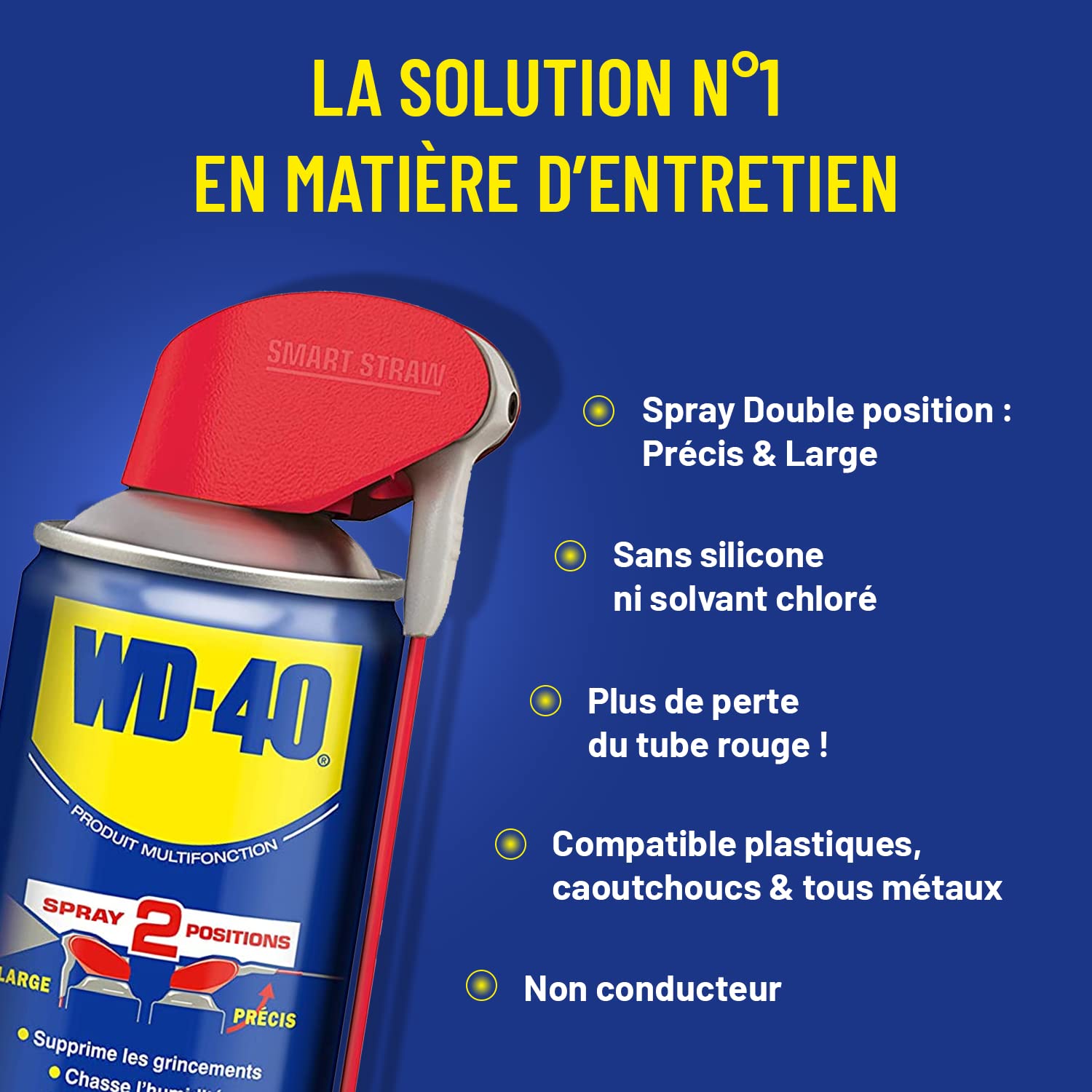 WD-40 Spray Multifonction Double Position 450 ml Sans Silicone Non Conducteur