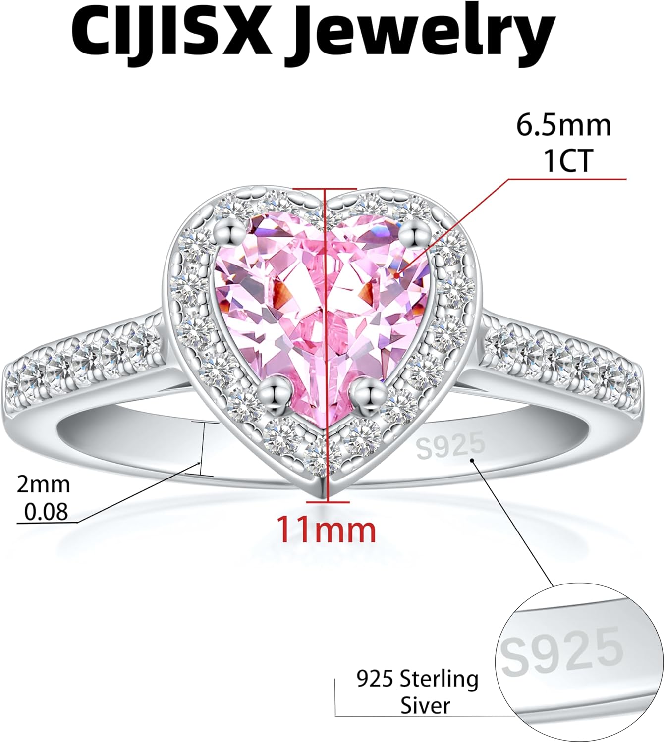 925 Sterling Silver Engagement Ring for Women Heart Gemstone Birthstone Promise Ring for Her Colored Cubic Zirconia Ring Size 4-10.5 - Image 2