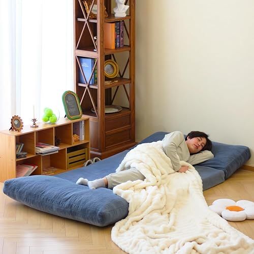 Miniatura 5 de N&V Sofá Cama de Bolsa de Frijoles Plegable, Colchón de Espuma Plegable, Incluye Funda Desmontable y Lavable a Máquina, Suave Forro de Pelo