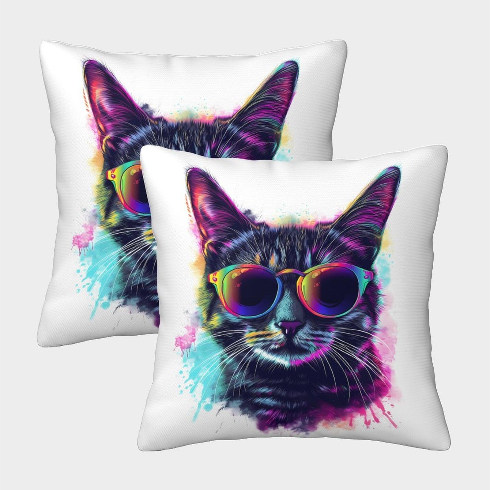 QFVANSIYO Vibrant Cat Pattern 3D Printed Microfiber Pillowcase Bedroom Decor Cat Pillow Cover for Teens Adults Home 40x40cm