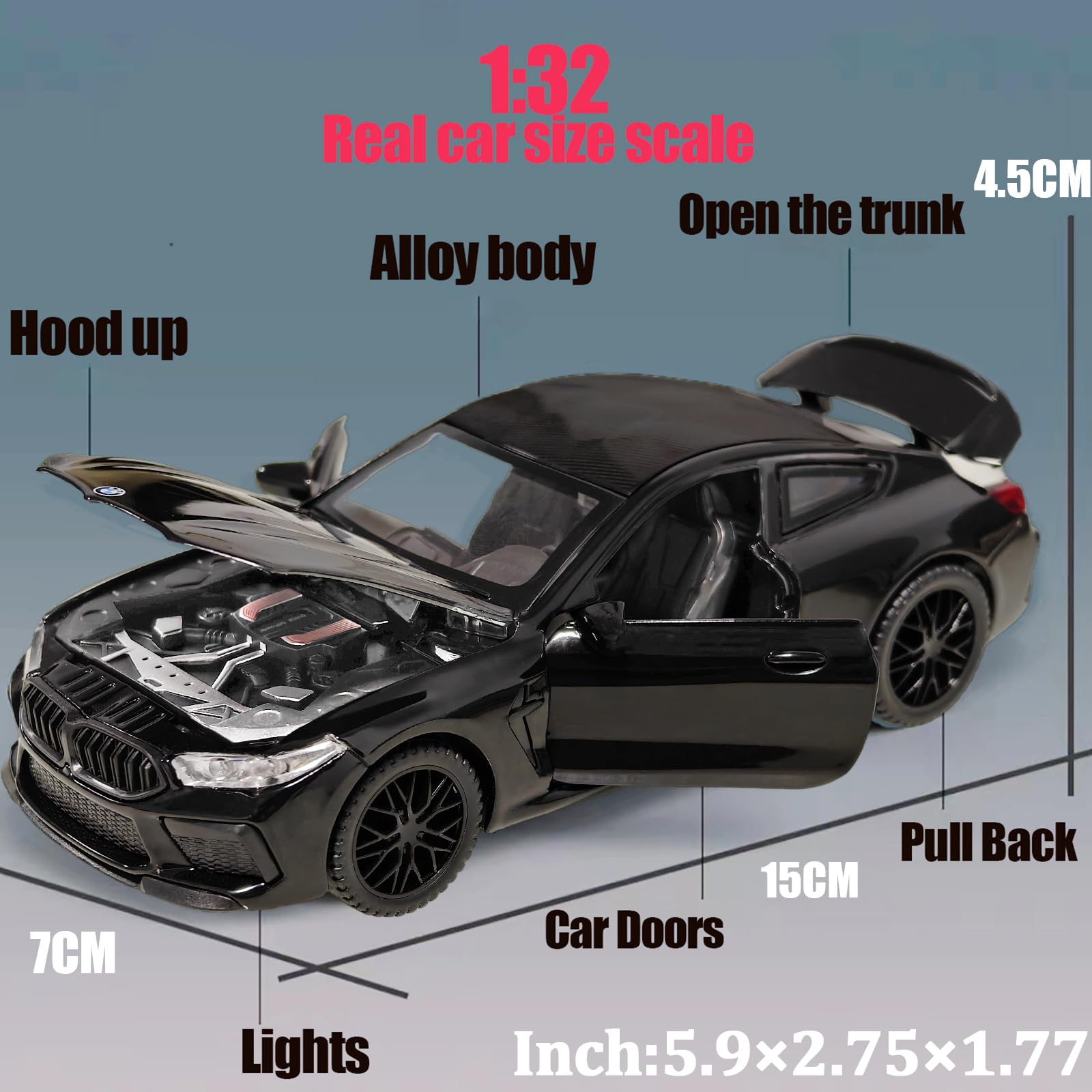 Bmw Escala Coche De Juguete Modelo 1:24 Para BMW M8 Manhart Metal