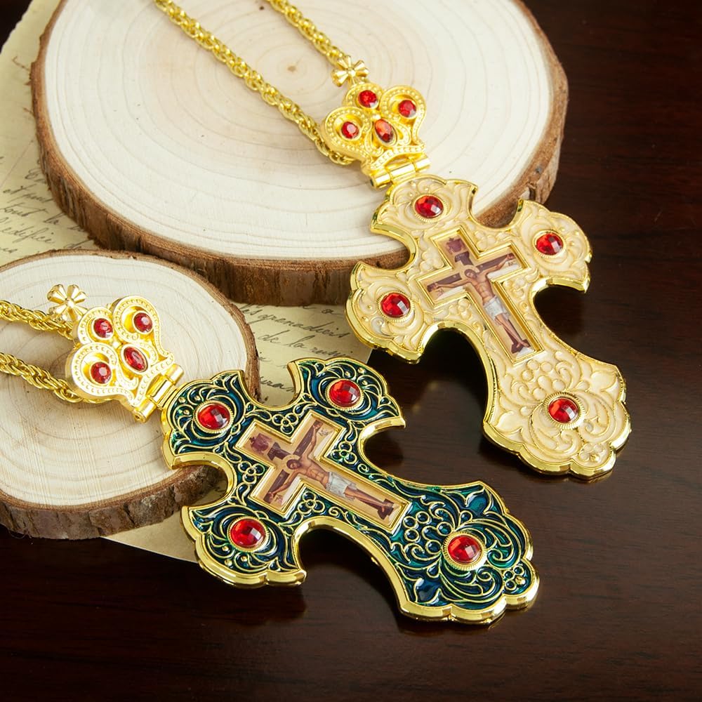 Orthodox Cross Pendant,Russian Orthodox Cross Pendant,Religious Orthodox Prayer Jewelry for Men Women (White)