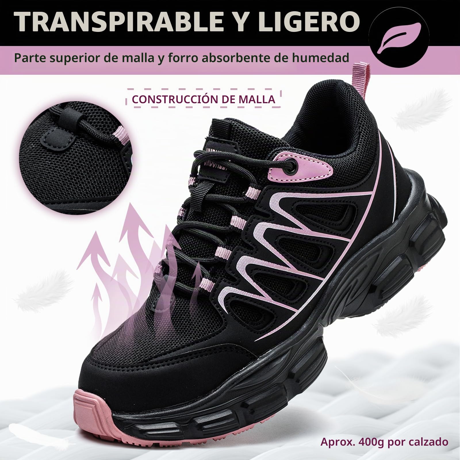 Zapatos de Seguridad para Mujer Ligeros Zapatillas Trabajo con Punta de Acero Transpirables Calzado de Seguridad Antideslizantes Comodo Zapatos de Trabajo