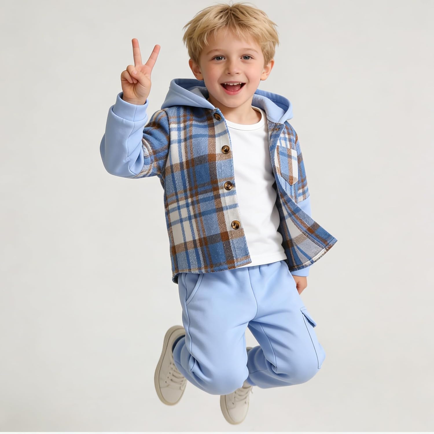 2PCS Kids Boys Clothes Flannel Plaid Shirt Tops Pants Set Hoodie Sweatsuit Outfit 4-12 Years Boy Girls Shirts 2 Piece - Image 4