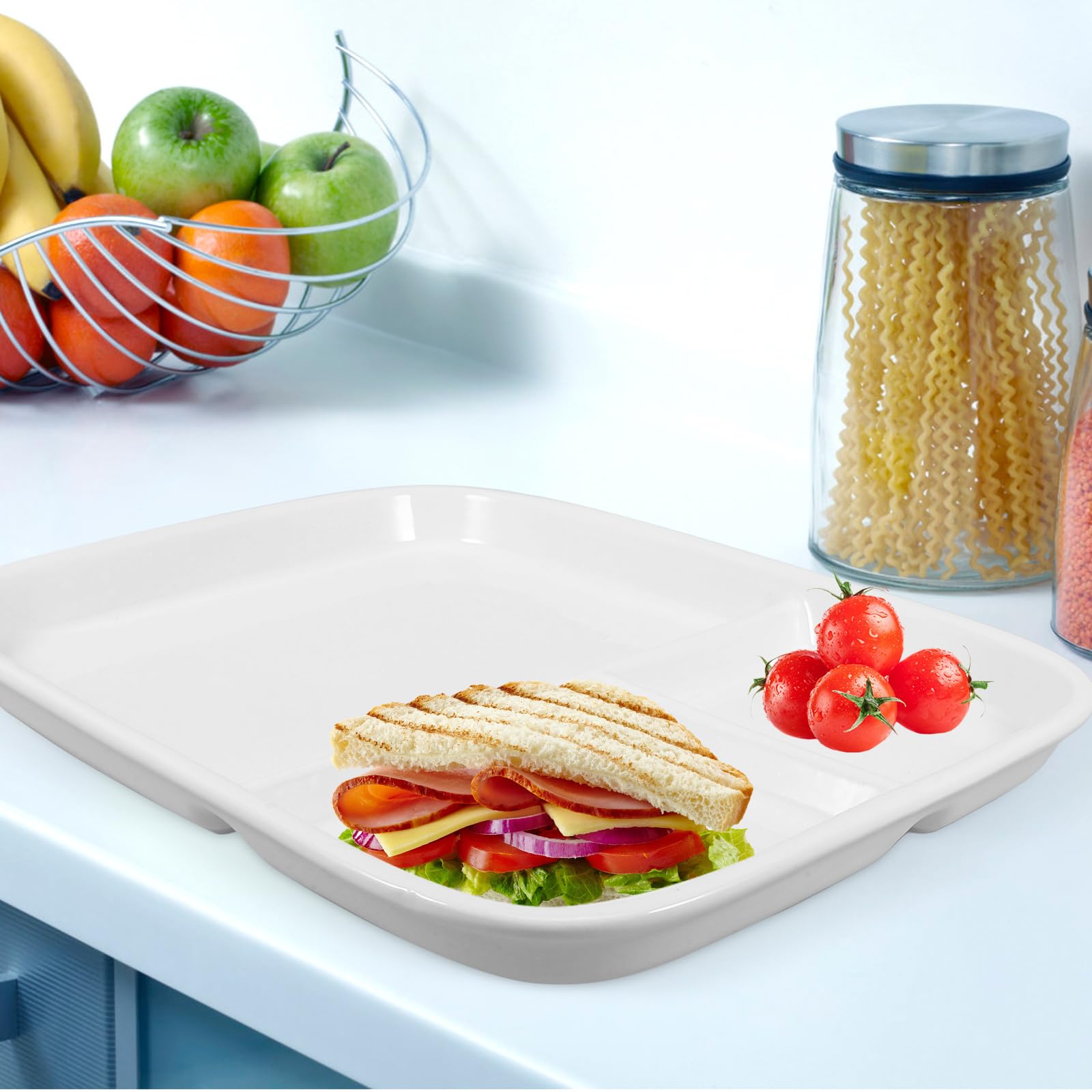 MAGICLULU Assiette Carrée en Porcelaine 10 Pouces À Trois Compartiments pour Petit Déjeuner Et Steak Vaisselle en Céramique Blanche pour Usage Familial Et Restaurant