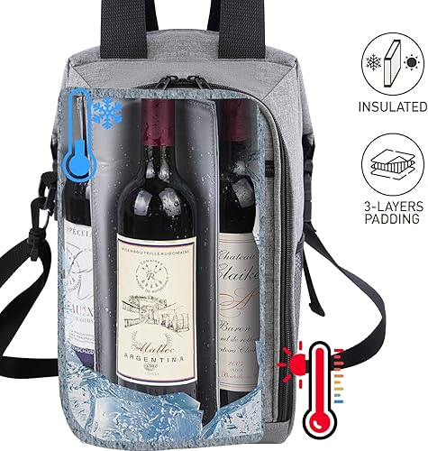 Miniatura 50 de ALLCAMP - Bolsa de vino con compartimento refrigerador, juego de picnic que lleva dos juegos de vajilla Negro