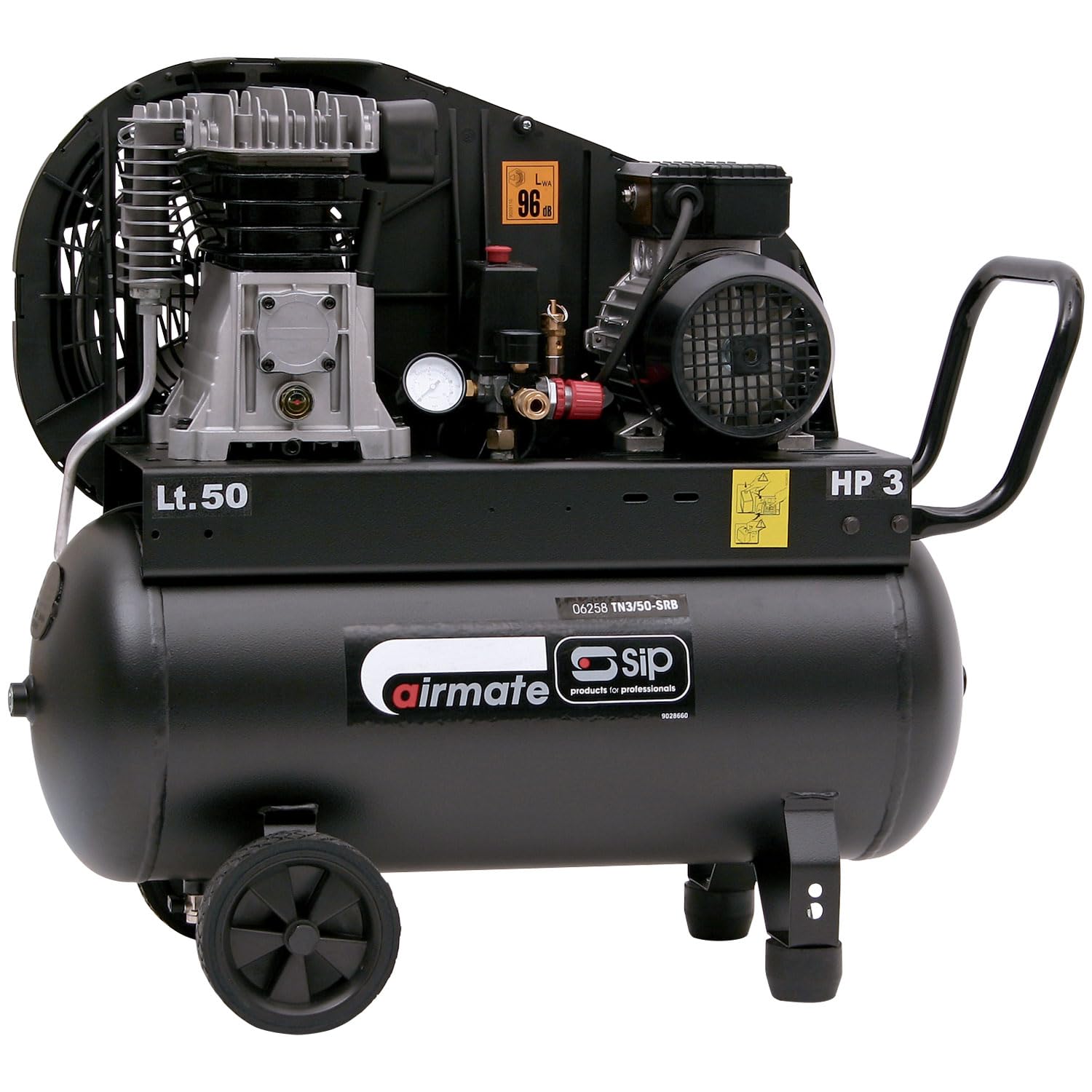 SIP Airmate TN3/50-SRB Belt Drive Air Compressor, 230V 13A, 50L, 3hp / 2.2kW, 145psi / 10 Bar 13CFM 96dB