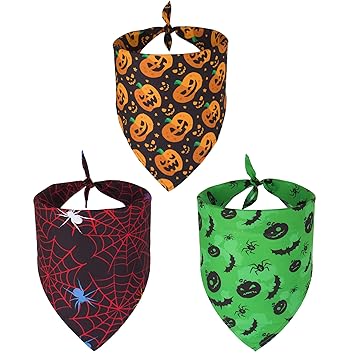 Halloween Dog Bandanas, Triangle Bibs Scarf Accessories Halloween Bandanas for Small Medium Large Dogs Pets for Small Medium Large Dogs (Black&Green)