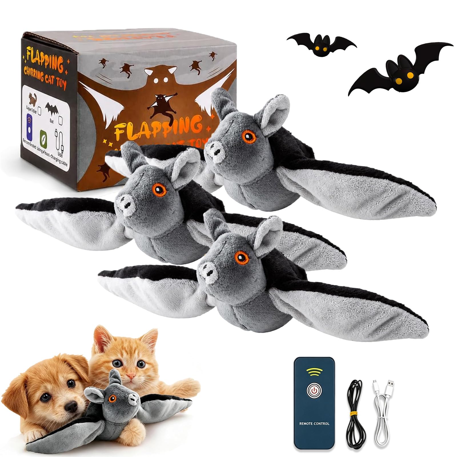 Pealeaf Fliegendes Fledermaus Hundespielzeug, Interaktives Spielzeug Für Hunde Und Katzen, Leichtes Wurfspiel Mit Flügel Look Für Drinnen (3PCS)