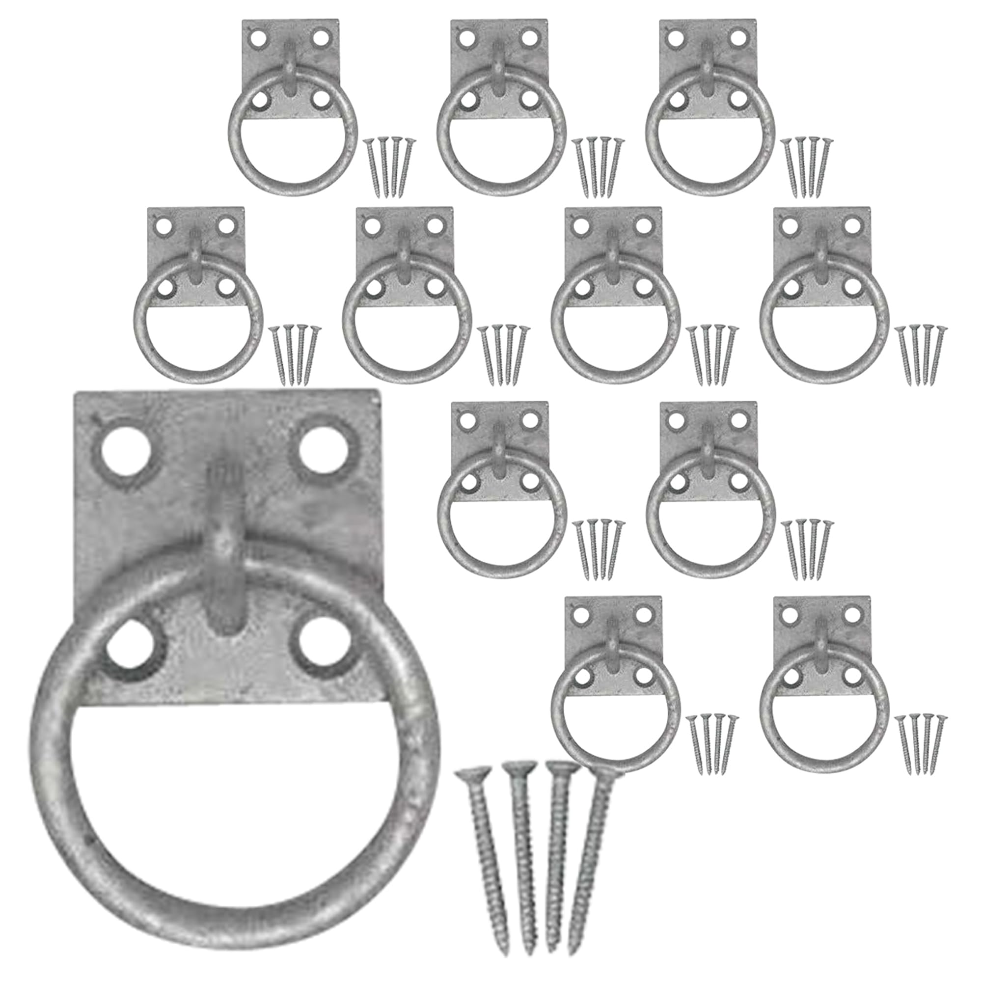 EAI Tie Ring on Plate for Equestrian Horse Stables or Anchor Points | Heavy Duty 50mm Hot Dipped Galvanised Tie Ring | Pack of 12