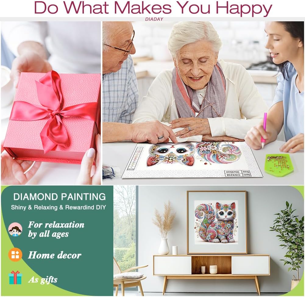 DIADAY Cat Special Shape Diamond Painting Kits for Adults, 5D Crystal Rhinestone Special Shaped Diamond Art Kits for Beginner Cat, DIY Crafts Home Wall Decor Gift Art 12 x 12 Inches image 4