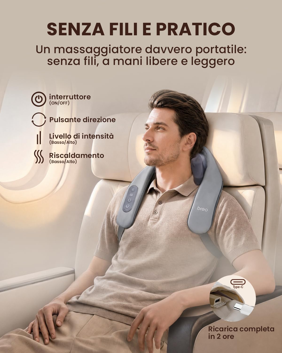 Breo N5mini Massaggiatore Cervicale Shiatsu con Calore, Impastare, grigio | 5D massaggio Shiatsu profondo per sollievo dal dolore, calore, senza fili, silenzioso e portatile per casa, ufficio e viaggi