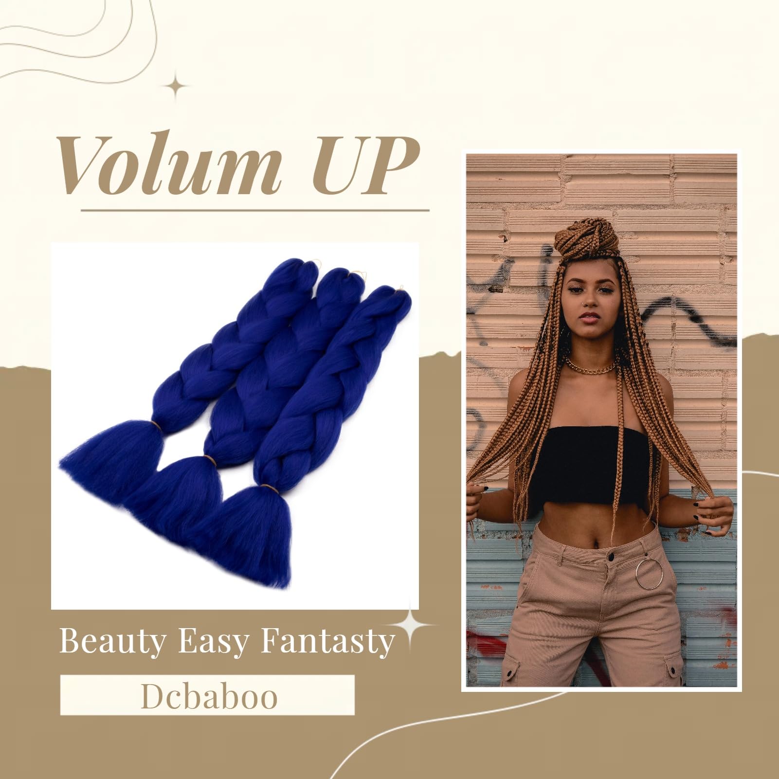 Dcbaboo Jumbo Braiding Hair Extensions 3packs 24inches, Royal Blue, 24 inch 300g - Image 3