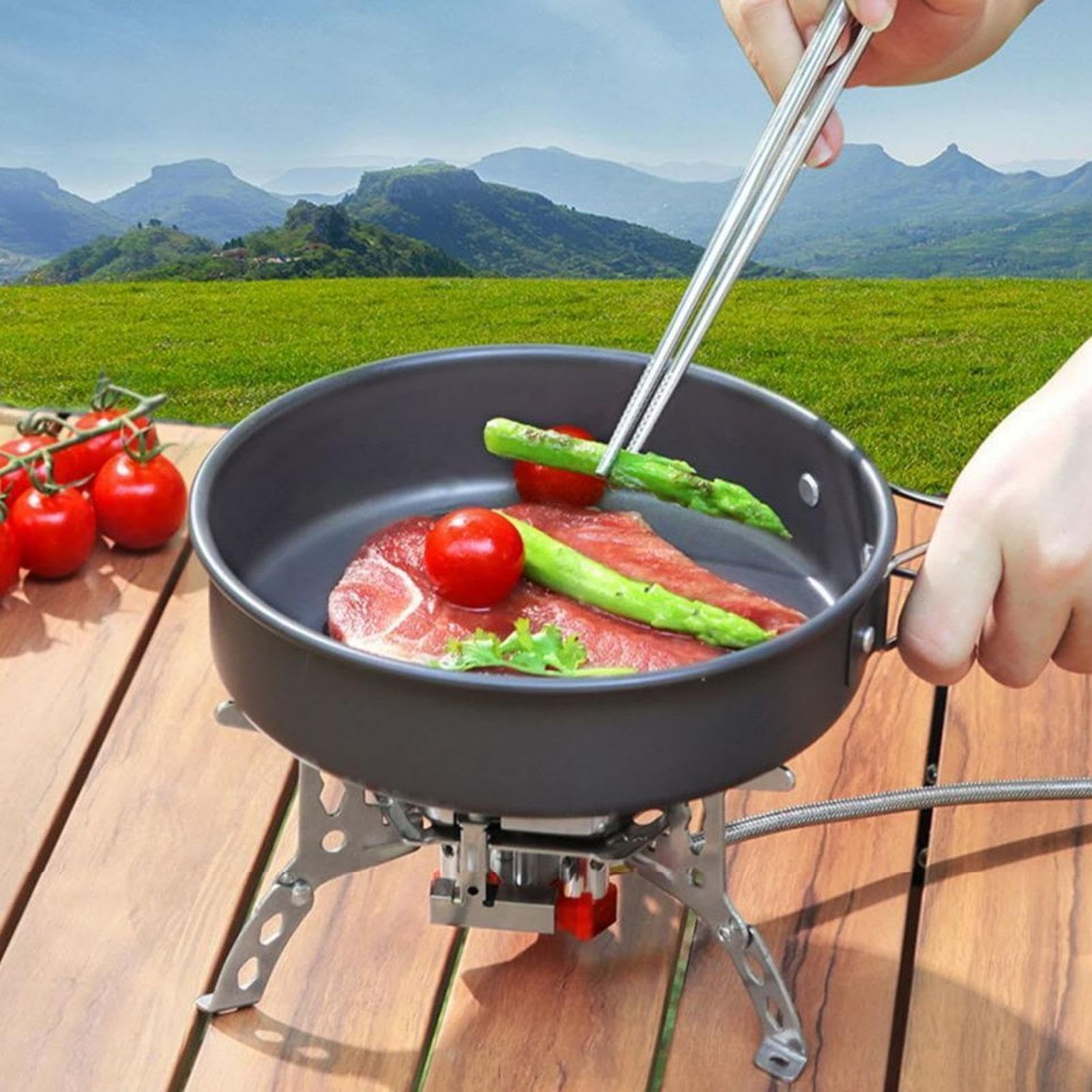 Réchaud de camping avec allumage piézo, chauffage pliable