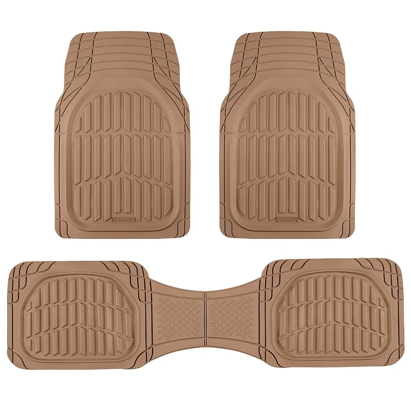 Tapetes Automotivos de Borracha Motor Trend FlexTough LITE Bege para Carros, Caminhões, SUVs e Vans, Ajuste por Corte, Conjunto Completo