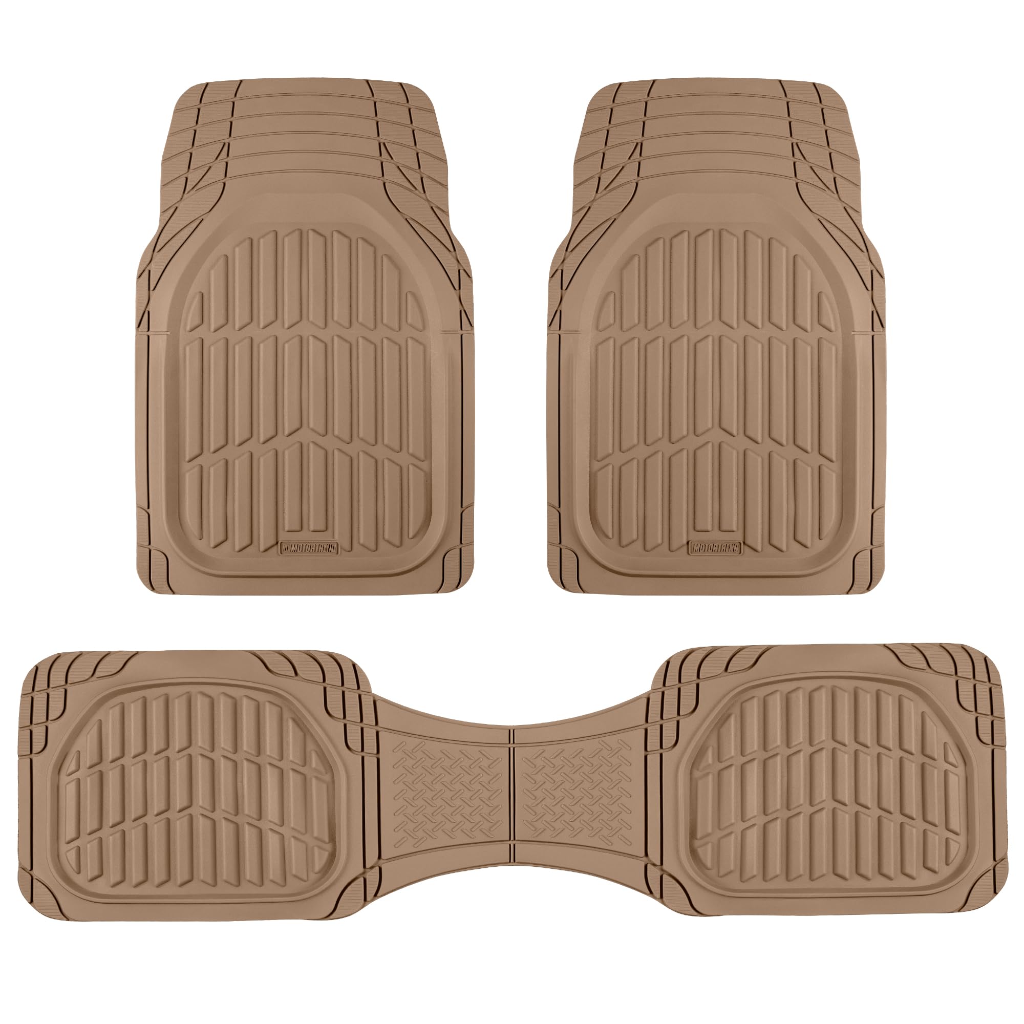 Photo 1 of Motor Trend FlexTough LITE Rubber Car Mats Full Set - All Weather Floor Mats for Trucks, Cars & SUVs - Automotive Waterproof Beige Car Floor Mats for Cars Interior Accessories Universal Trim-to-Fit
