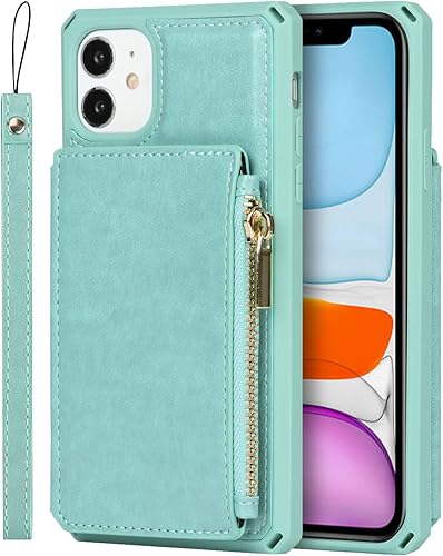 Miniatura 3 de iCoverCase Funda tipo cartera para iPhone 11 con soporte para tarjetas, bloqueo RFID, piel sintética de alta calidad, cierre magnético, a prueba de