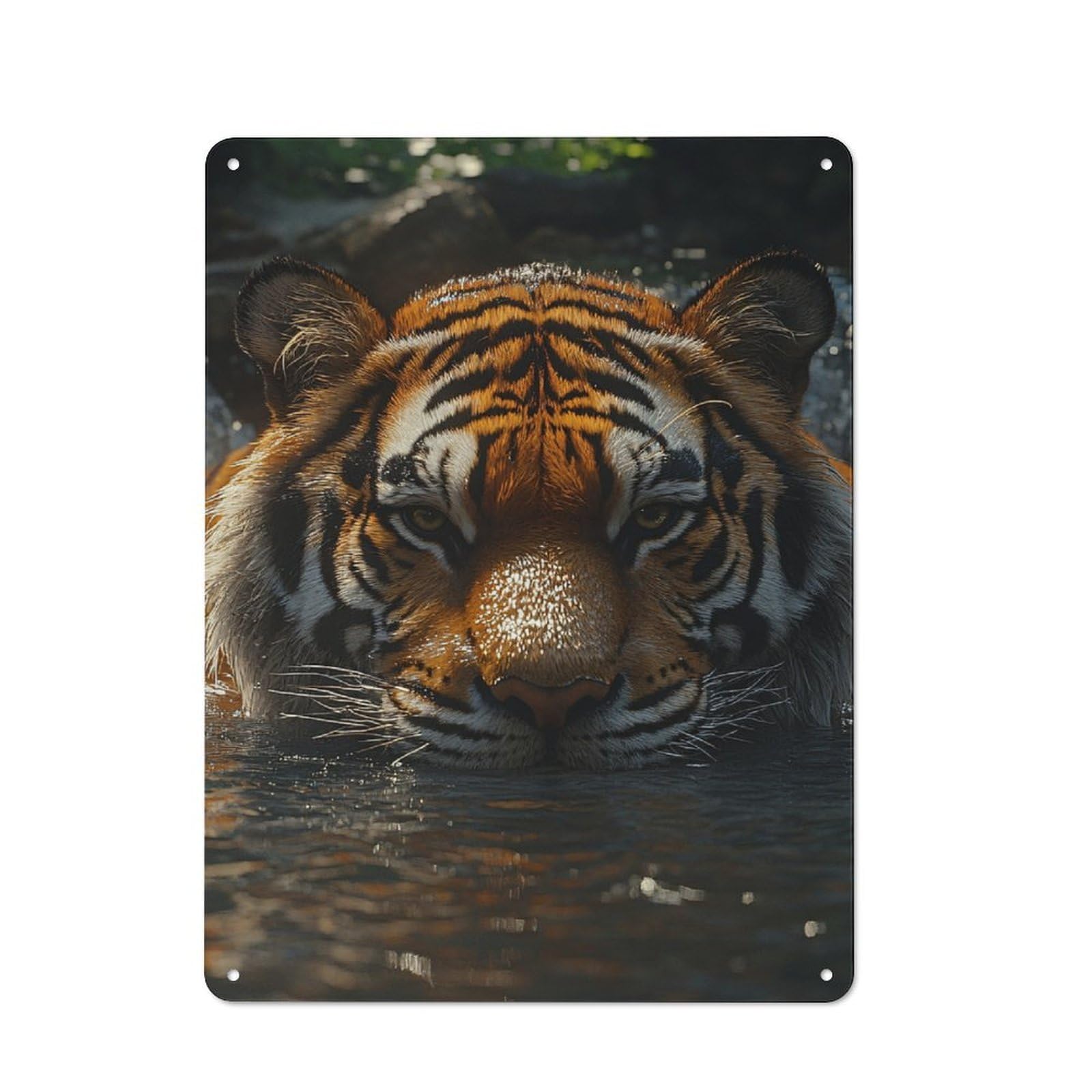 Tiger in Water Rustic Metal Plaque 40x30cm for Living Room Or Hallway, for Garage, Workshop And Man Cave Decoration