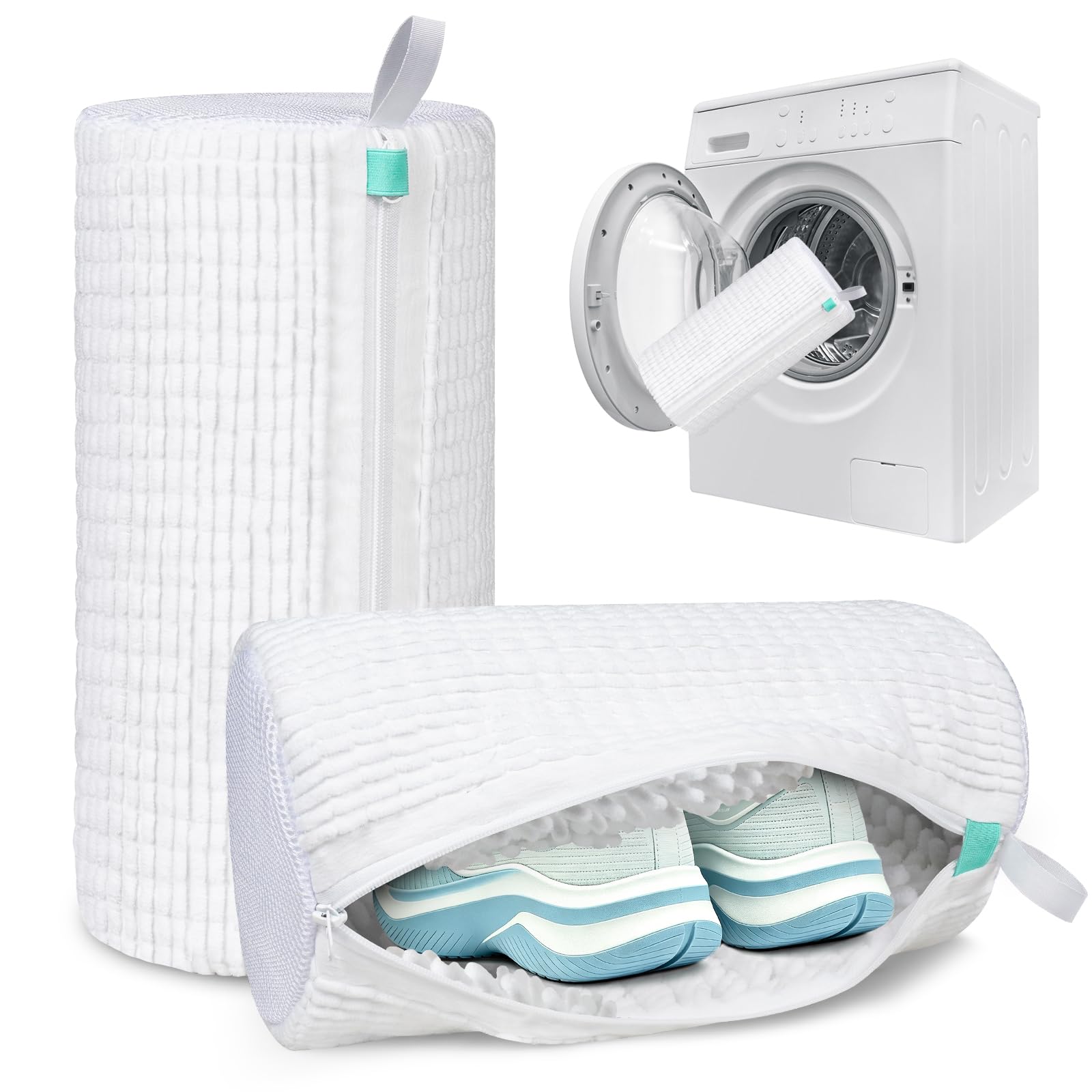 MUTOUHE Schuhwaschbeutel Waschmaschine, Schuhwaschbeutel für Waschmaschine und Trockner, Wiederverwendbar Waschbeutel Schuhe, Wäschesack Schuhe mit Verstecktem Reißverschluss (2, Weiß)