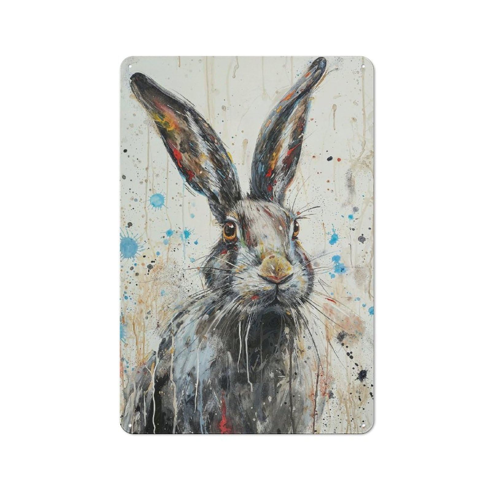 Splattered Hare Metal Wall Sign 30x20cm, Modern Retro Loft Wall Plaque for Flat, Bar, Studio Or Gallery Wall