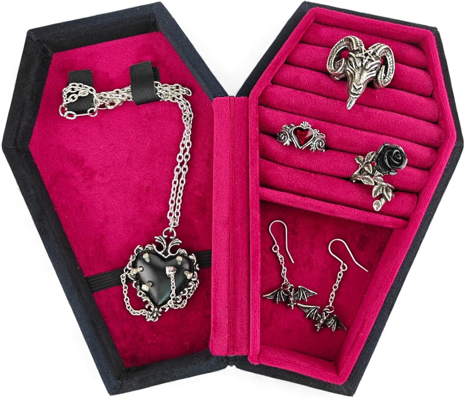 Ro Rox Velvet Coffin Jewellery Box Necklace Earring Rings Gothic Display Box, Black