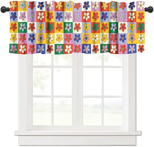 Miniatura 7 de Cenefa de cortina de cocina con diseño de arcoíris retro de los años 60 y 70, diseño de dibujos animados, estilo bohemio, floral, estilo bohemio,