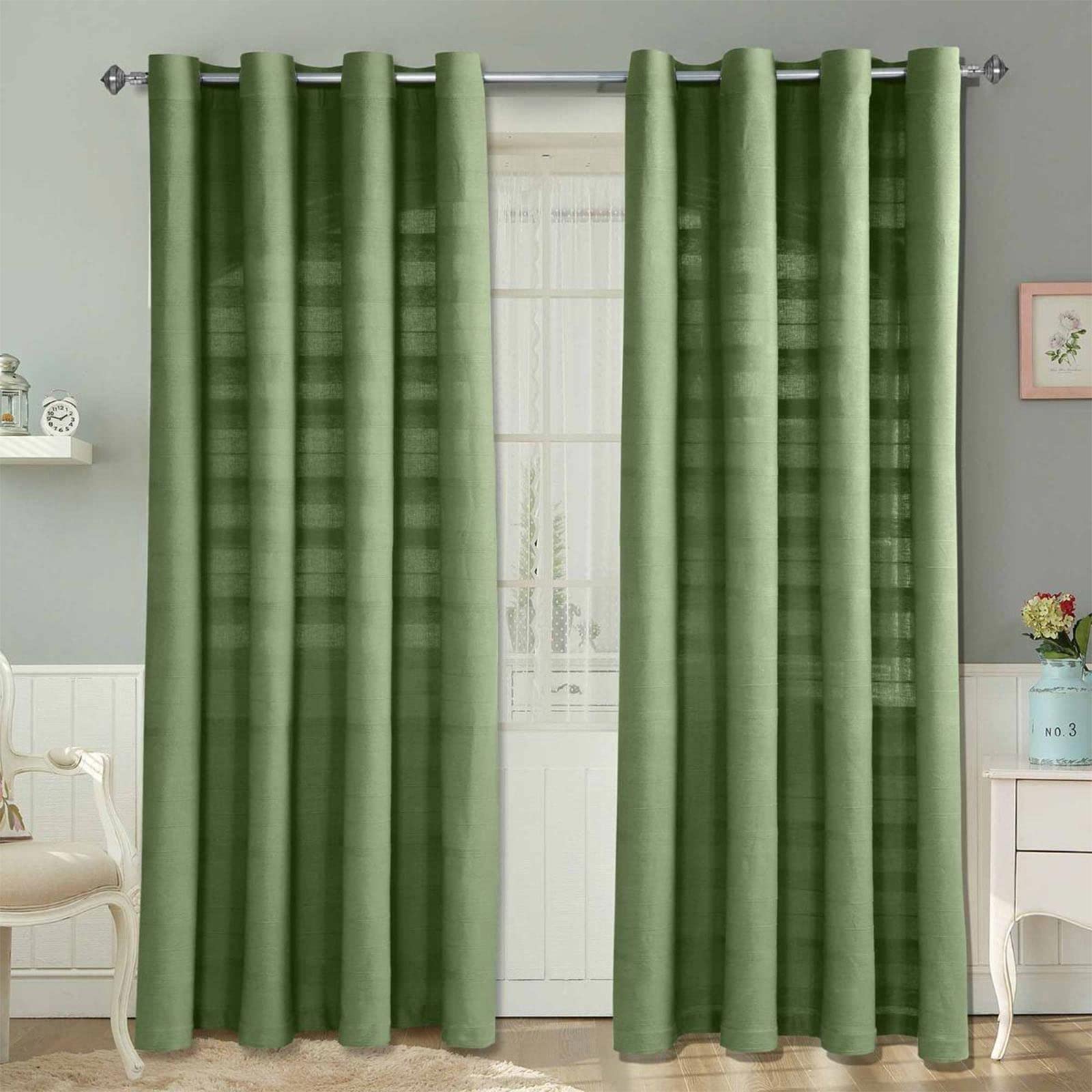 Homescapes Cotton Rajput Ribbed Curtain Pair Olive 167 cm x 228 cm
