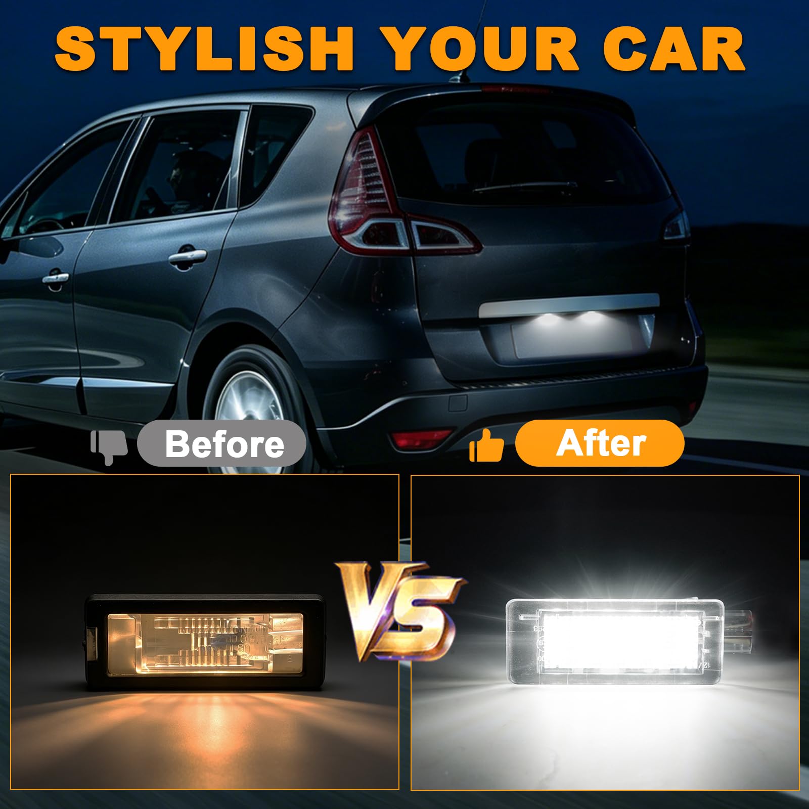 Luci Targa a LED per Renault Espace Scenic Laguna Fluence Captur Modus Dacia Duster Lodgy Logan MCV, Lampada Targa a LED