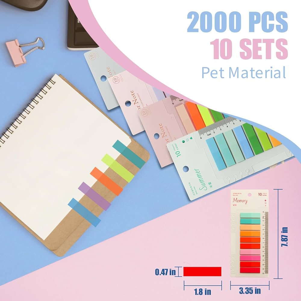 Pastel Sticky Notes Set, 10 Pcs/2000 Sheets Colored Sticky Tabs, Sticky