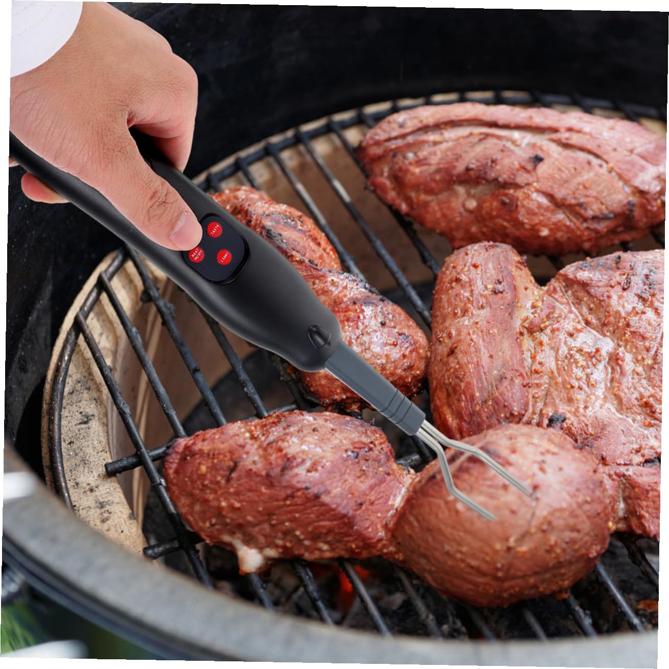 DOITOOL Digitales Bbq Thermometer mit Fleischgabel aus Abs für Präzise Temperaturmessung und Leicht Ablesbares Display zum Grillen und Braten im Außenbereich