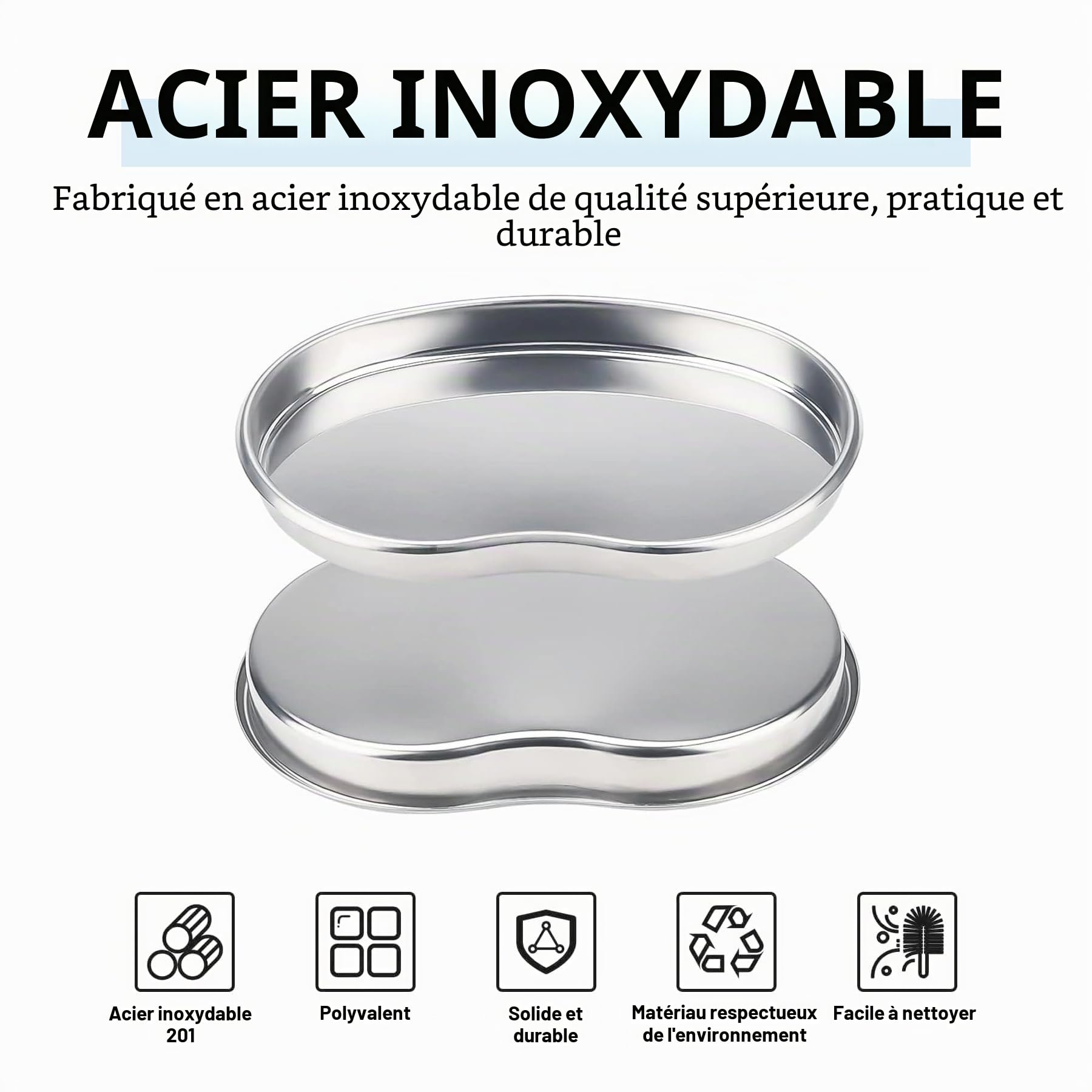 Plateaux en Acier Inoxydable - Plateau INOX - Réutilisable - en Forme de Haricot - Instrument de Laboratoire Dentaire - Plateau Chirurgical pour déchets médicaux,21,5 x 14,5 x 2,5 cm