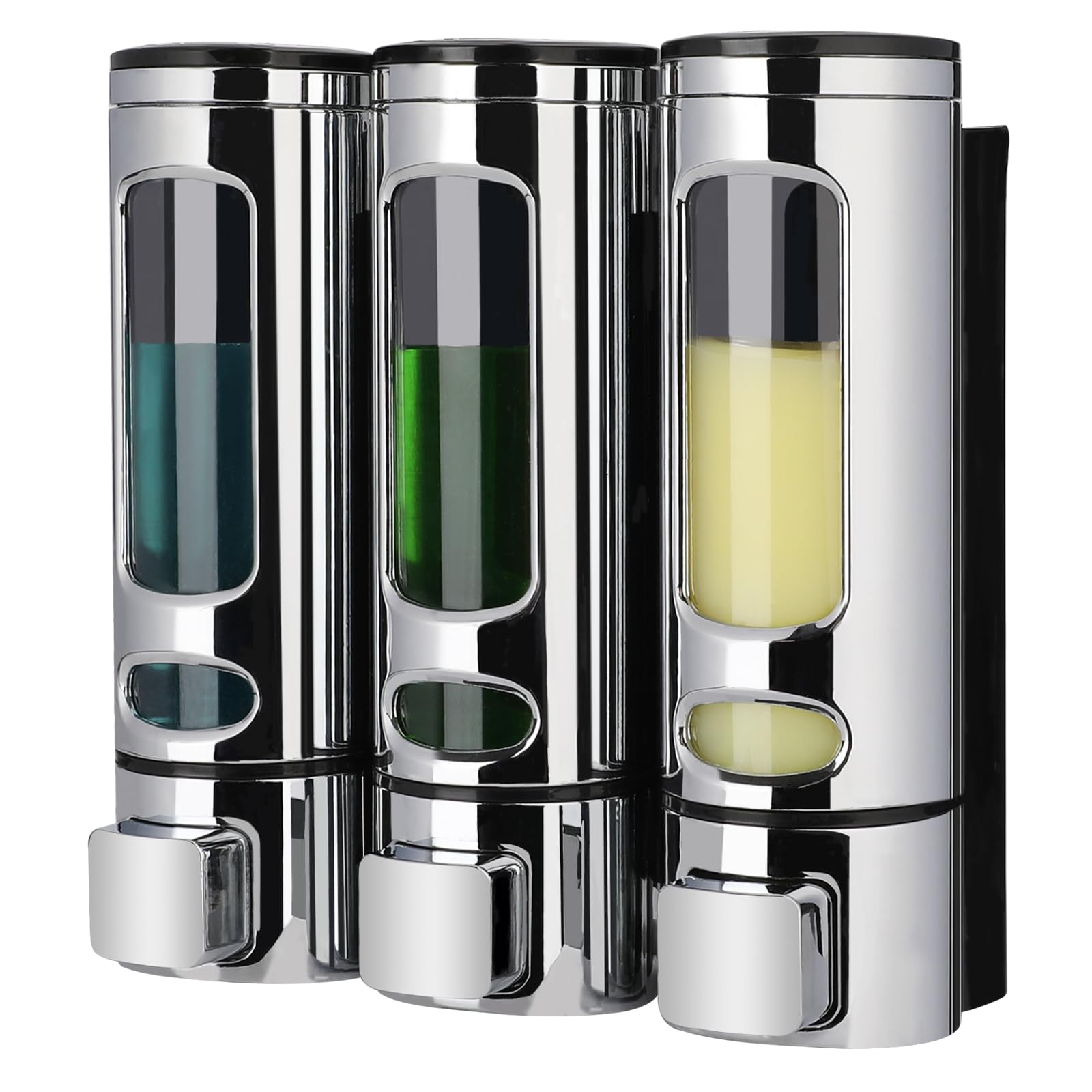 Nellyke Shampoo Dispensers for Shower Wall Mounted Soap Dispenser 3 Chambers Conditioner Body Wash Dispenser Set Clear with Glue(or Wall Mounted by Screws), 3 Chambers, Plating