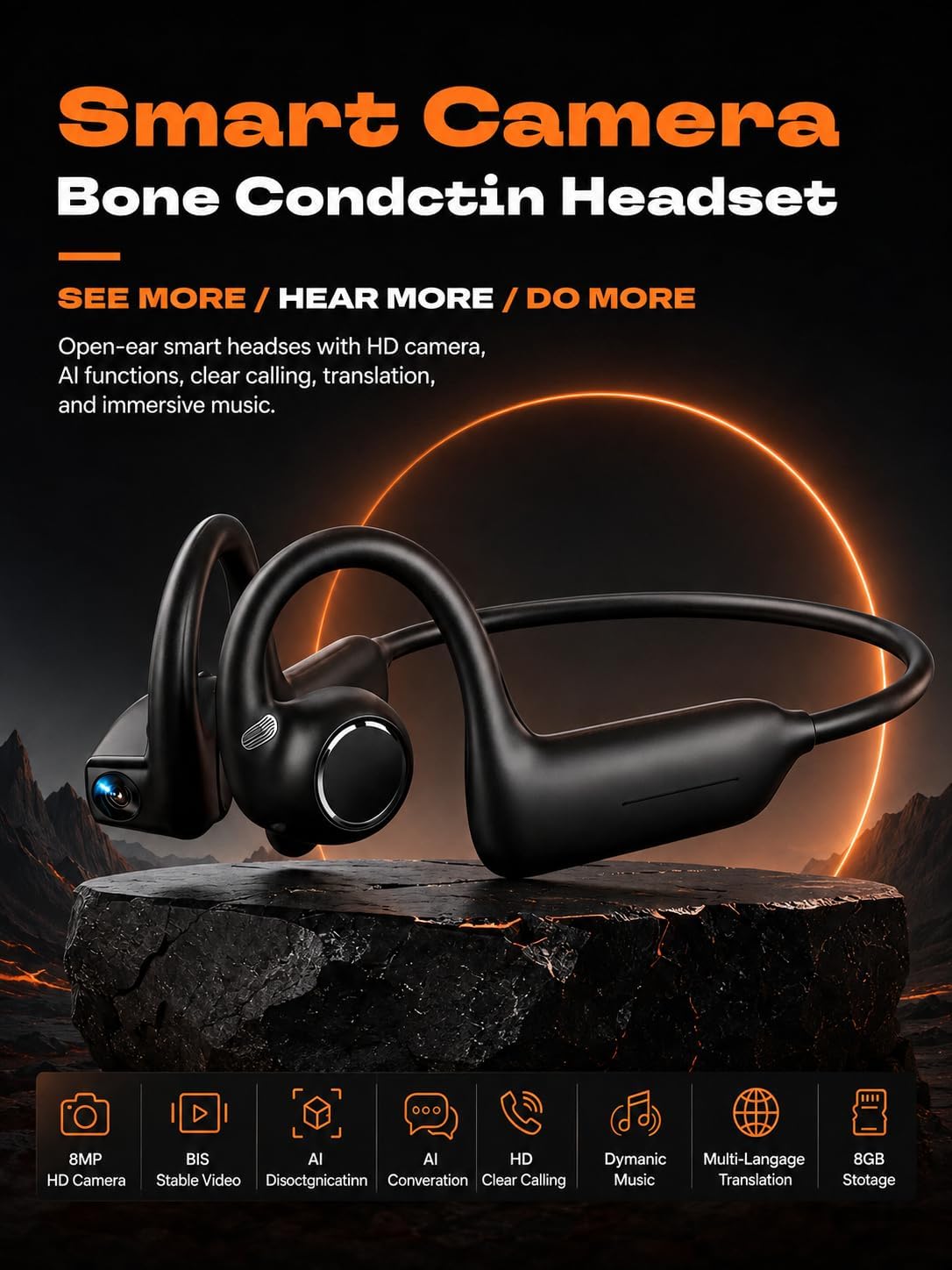 E12 Bone Conduction Headphones with Camera, Open-Ear, Comfort Fit, Hi-Fi image 4