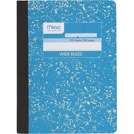 Mead Composition Notebook, Wide Ruled Paper, 9-3/4" x 7-1/2", 100 Sheets, Blue Marble (09918AY7)
