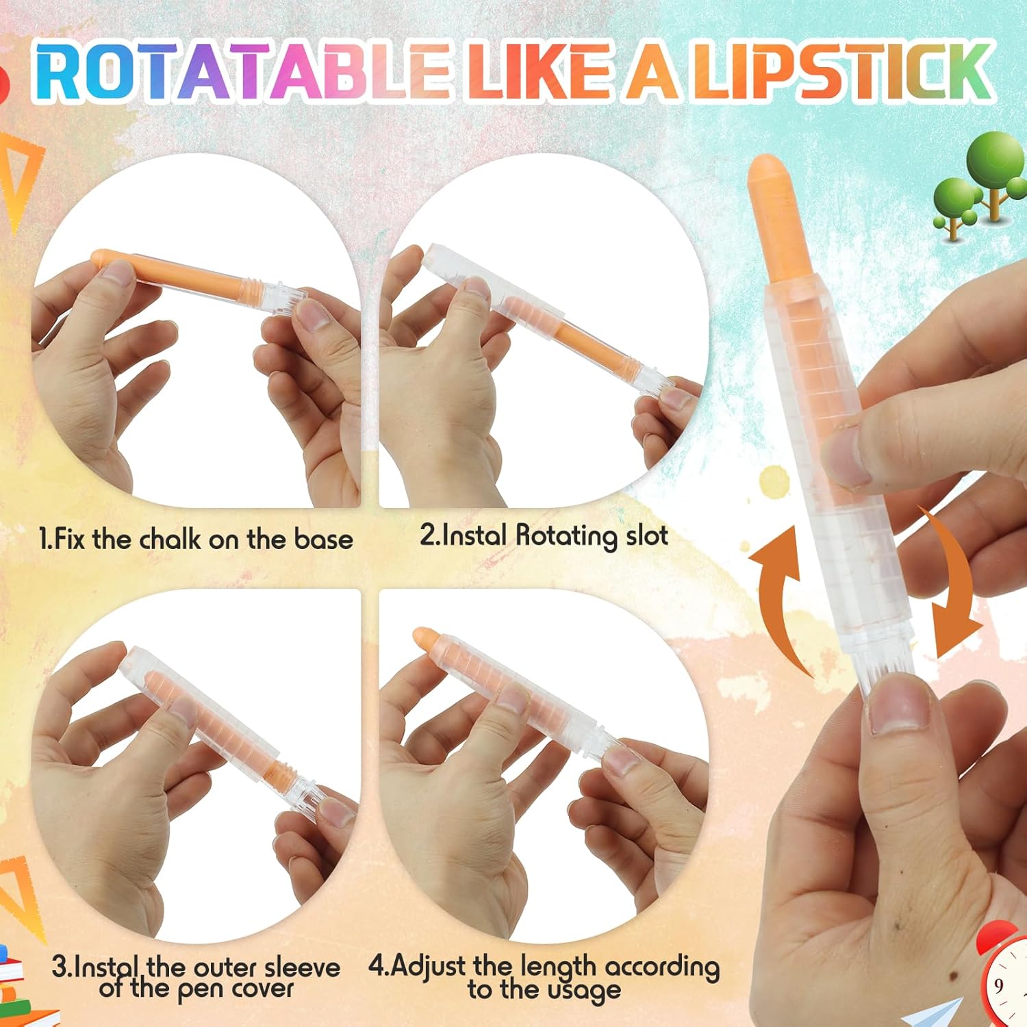 Dustless Chalk for Kids, Non-Toxic Washable Toddlers Chalks, Chalkboard Chalk Pen With Holder for Blackboard Drawing Writing Outdoor Art Play Sidewalk-Chalks, 6 Pcs