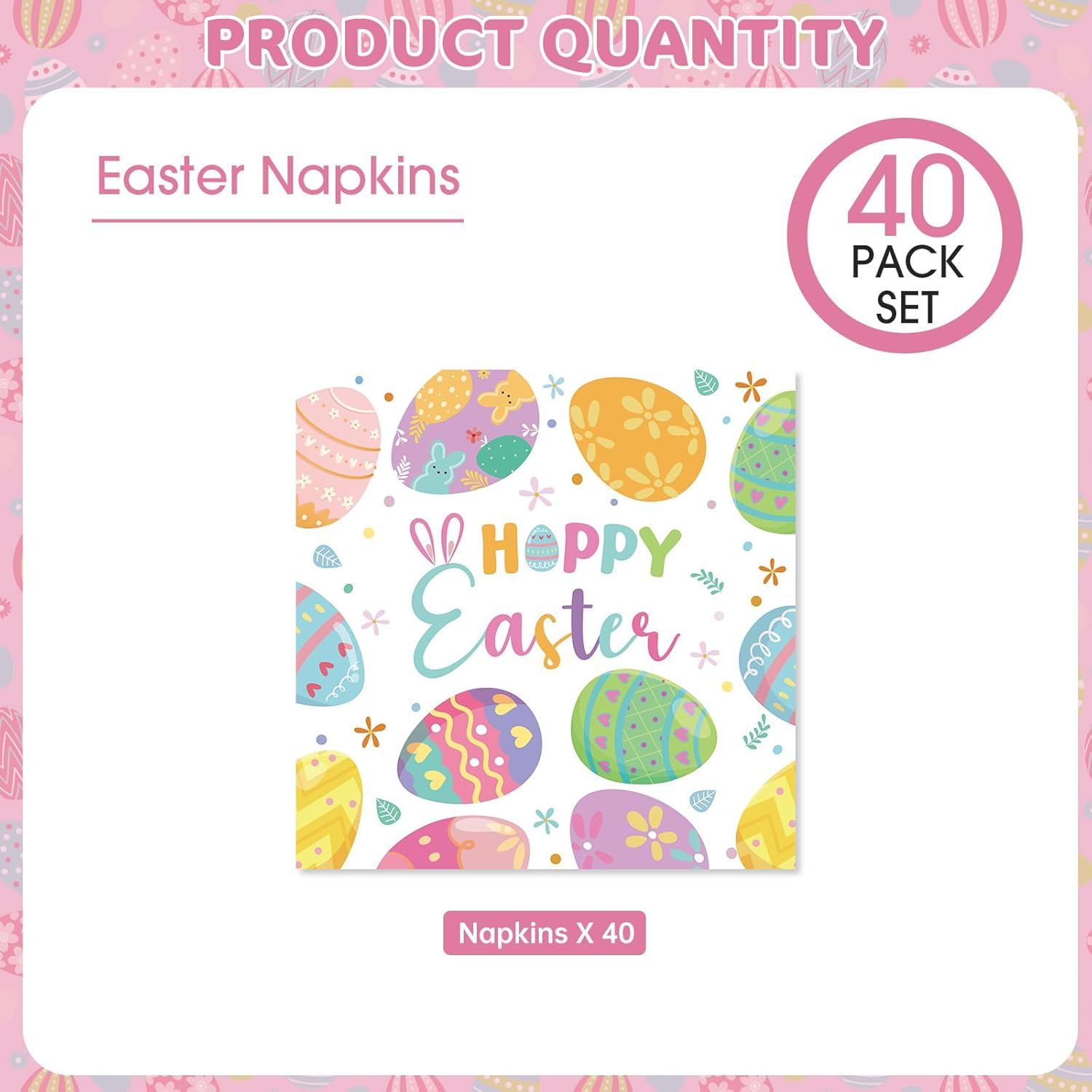 40 Pcs Happy Easter Napkins - 6.5 Inch Spring Watercolor Paper Napkins, 3-Ply Disposable Easter Eggs Floral Cocktail Napkin Tableware Set for Spring Easter Party Supplies Table Decorations Favors