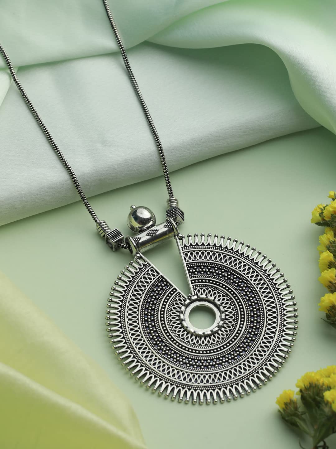 Circular Pattern Geometric Oxidised Necklace, Elegant Design