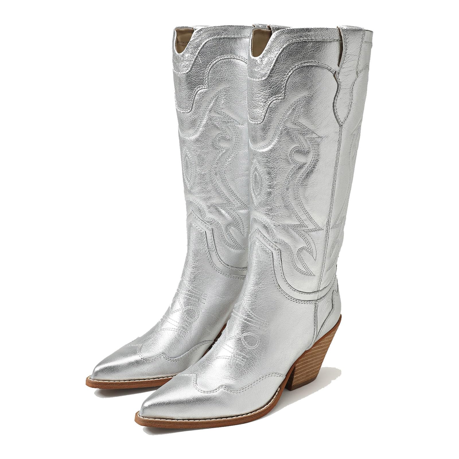 Western Cowboy Boots for Women Classic Embroidered Mid Calf Cowgirl Boots Pull On Pointed Toe Chunky Heel Fashion