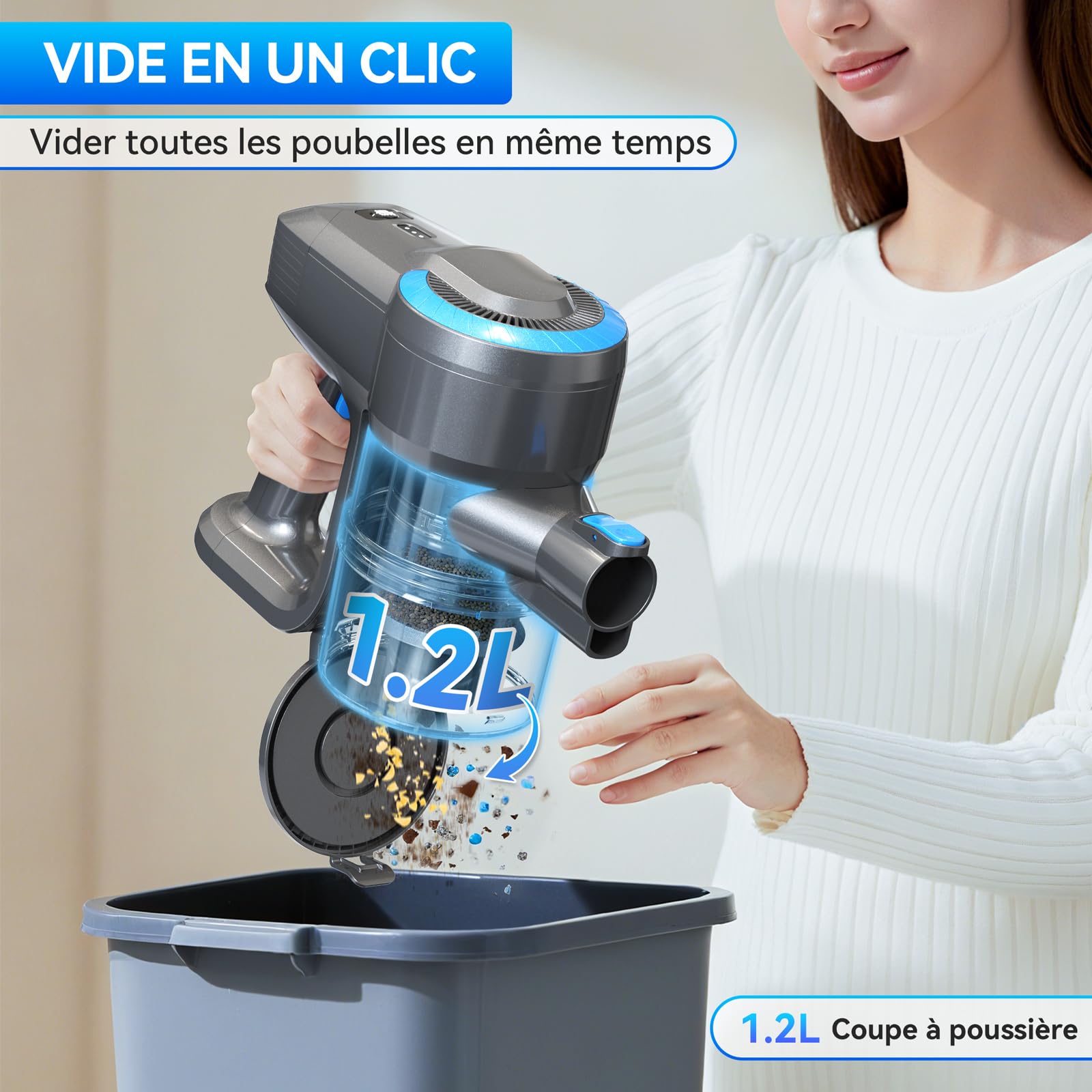 Aspirateur Balai sans Fil, 28kPa Aspirateur sans Fil, 6 en 1 Aspirateur Puissant Aspirateur sans Fil Puissant 55 Minutes d'Autonomie, Brosse LED, Aspirateur Balai pour Tapis Sols Poils d'animaux