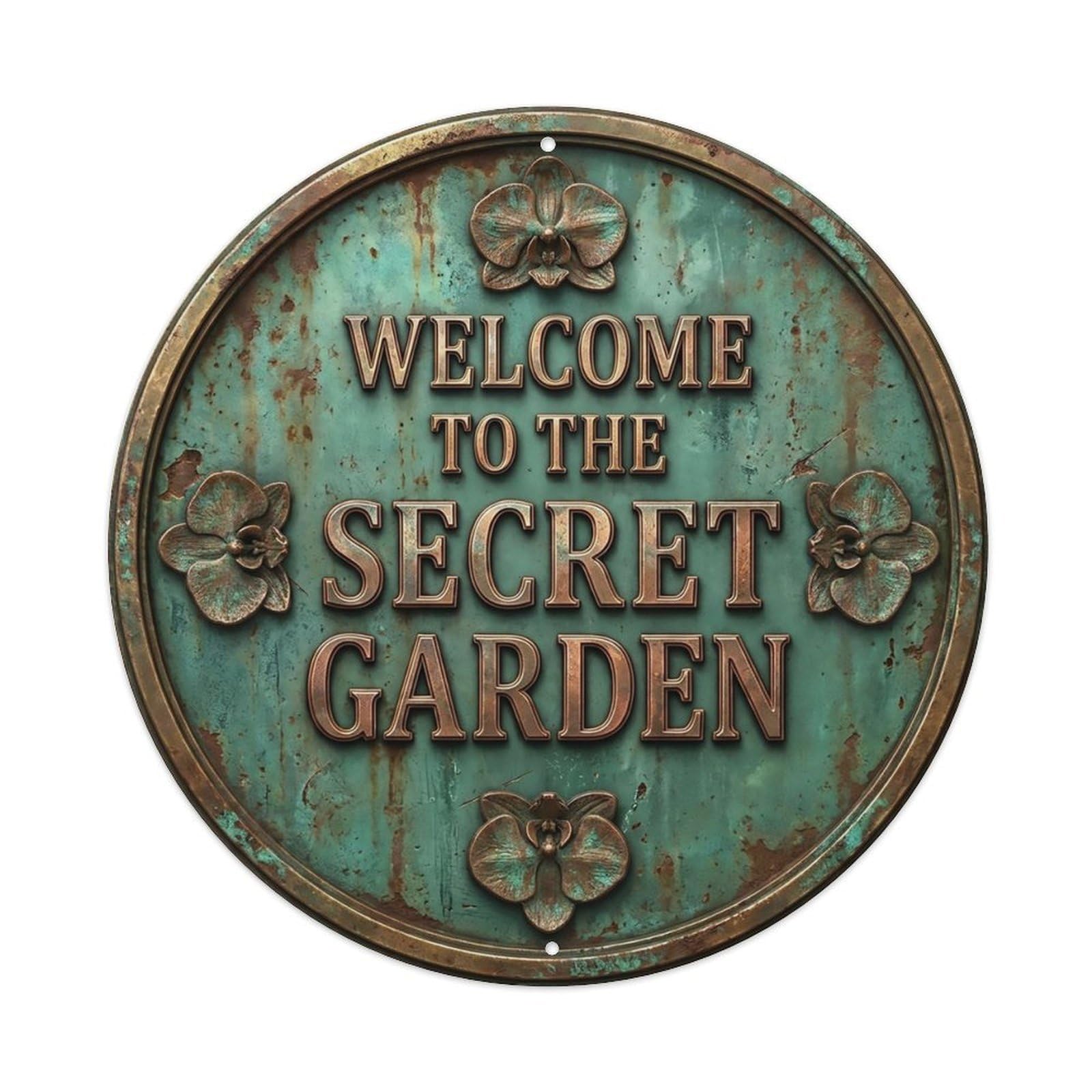 Vintage Welcome Secret Garden Floral Orchid Metal Tin Sign
