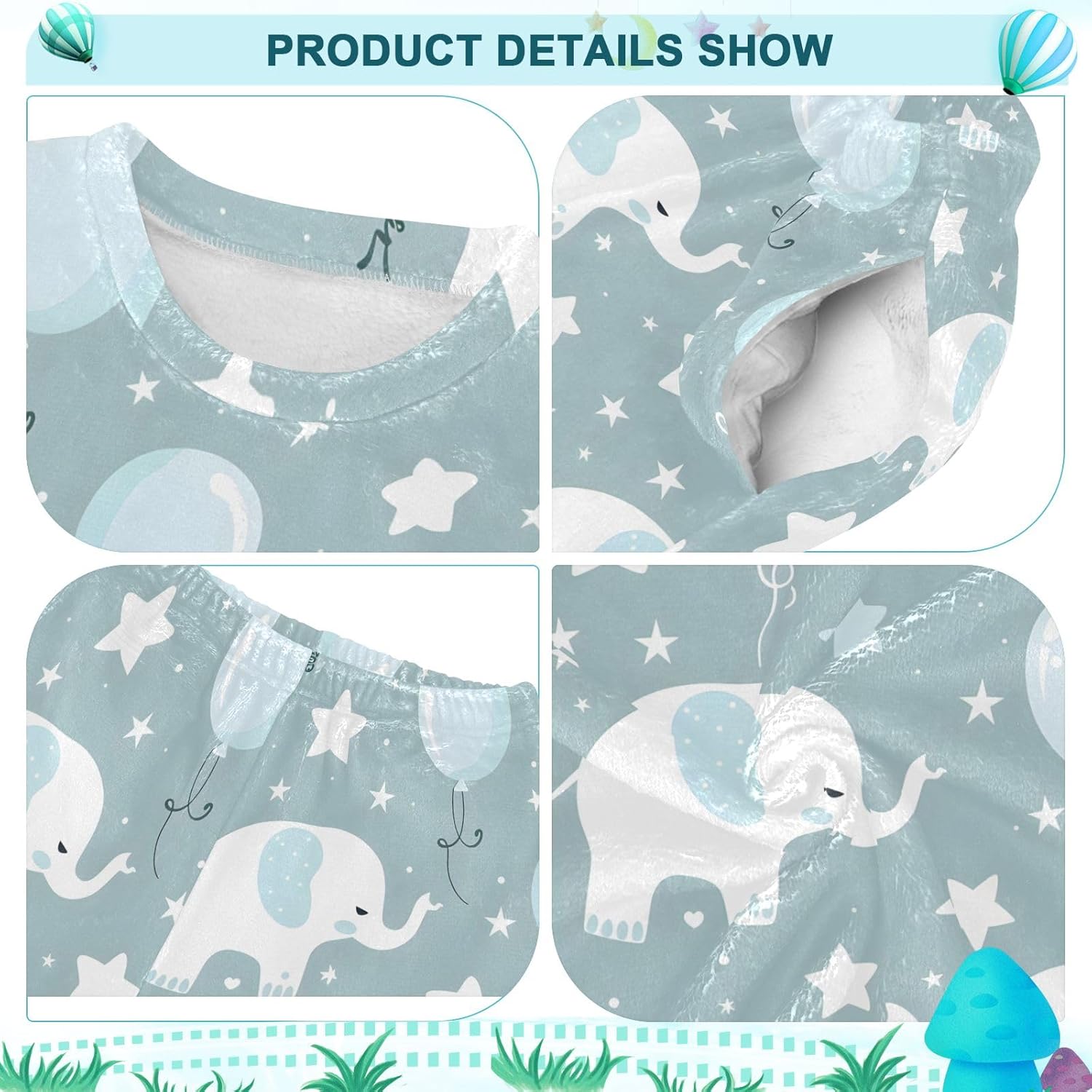 Kids Flannel Sets Animal Elephant Stars and Balloon Warm Plush Relaxed Clothing for Boys and Girls