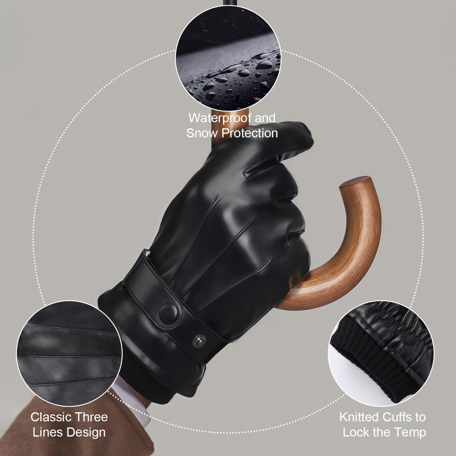 Tavaleu Leather Gloves for Men - Winter Gloves Men Touchscreen, Mens Leather Glove Warm Cashmere Lining Motorcycle Driving - Image 3