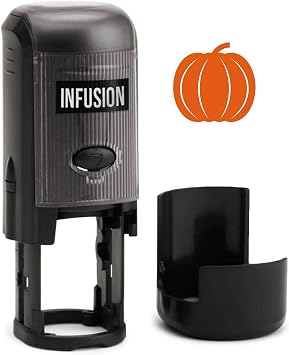 Infusion Round Teacher Stamp, Holiday, 3/4 Self-Inking Rubber Stamp - Pumpkin - Orange Ink