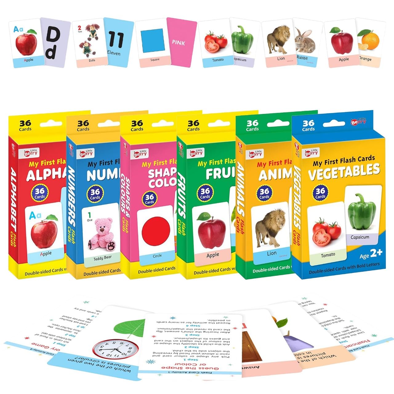 Little Berry Flash Cards for 3 Year Old | 216 Big Combo for Kids 2-6 Years, Alphabet Cards for Kids Learning | ABCD, Numbers, Shapes, Colours, Animals & Fruits | Flash Cards for 3+ Year Old