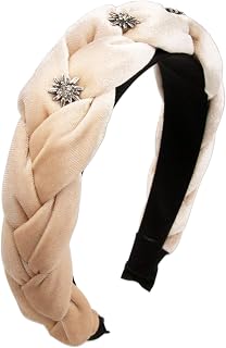 Diadema de terciopelo trenzado y brillantes de color blanco noble – Diadema para traje tirolés ADV129 (beige)