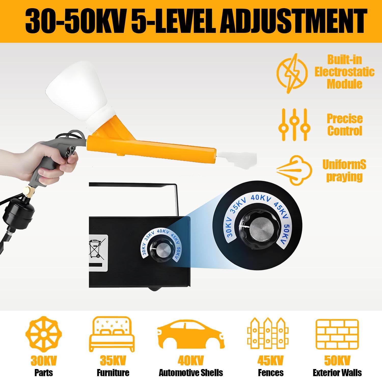 System de Pintura en Polvo, Pistola Electrostática 30–50 kV, 5 Niveles