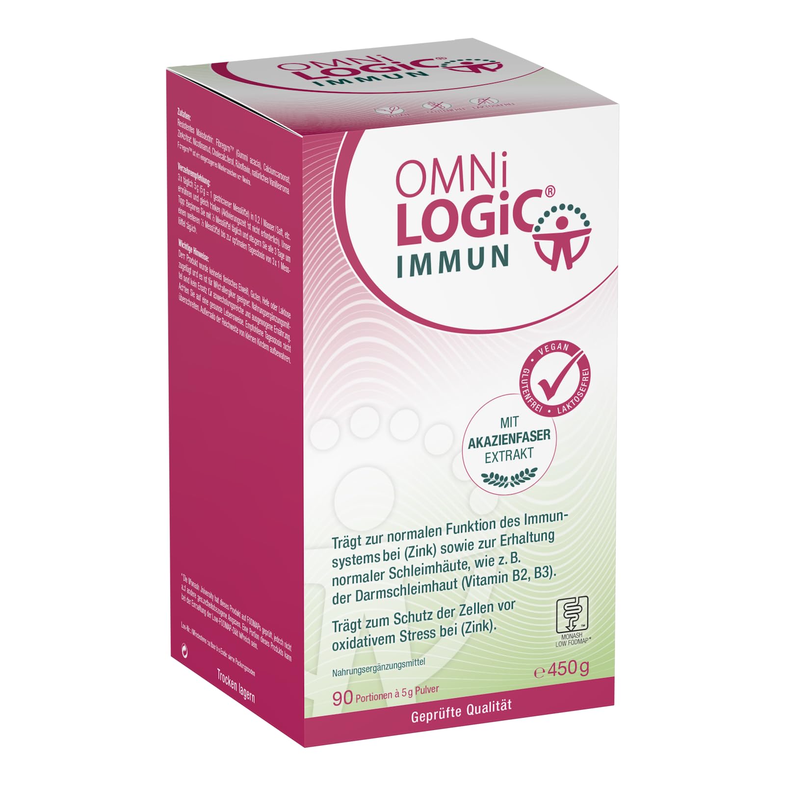 OMNi LOGiC IMMUN | Ballaststoffe mit Akazienfaser | 450g | Mit hochwertigem Akazienfaser Extrakt Fibregum | Veganes Pulver | Glutenfrei | Lactosefrei