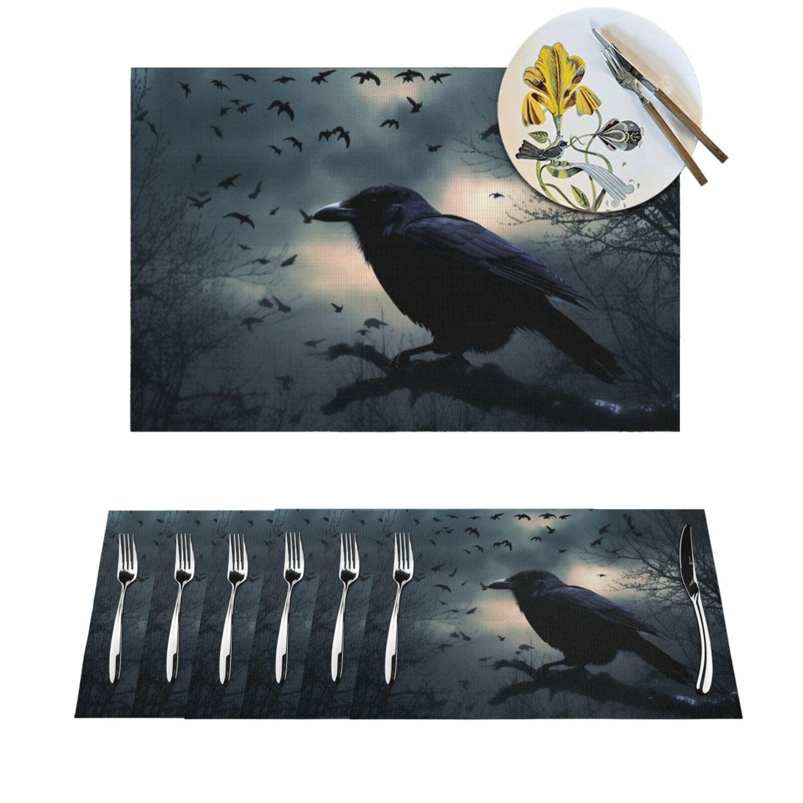 Sets de table thermorésistants Night Crow en vinyle lavable pour une protection de cuisine optimale